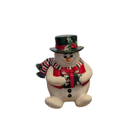 Vintage Fitz and Floyd Holiday Snowman Frosty Lidded Candy Jar - Picture 1 of 4